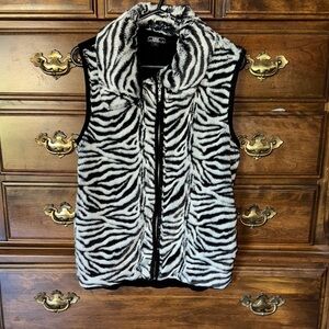 Lisa International Black and White Vest with Zebra Print Design